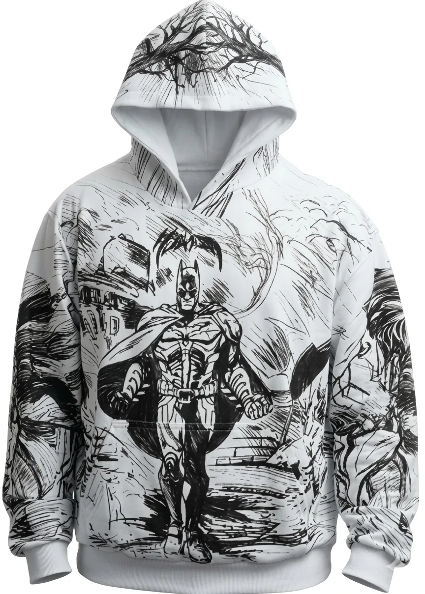 HOODIE BLANCA BATMAN AURAFIT