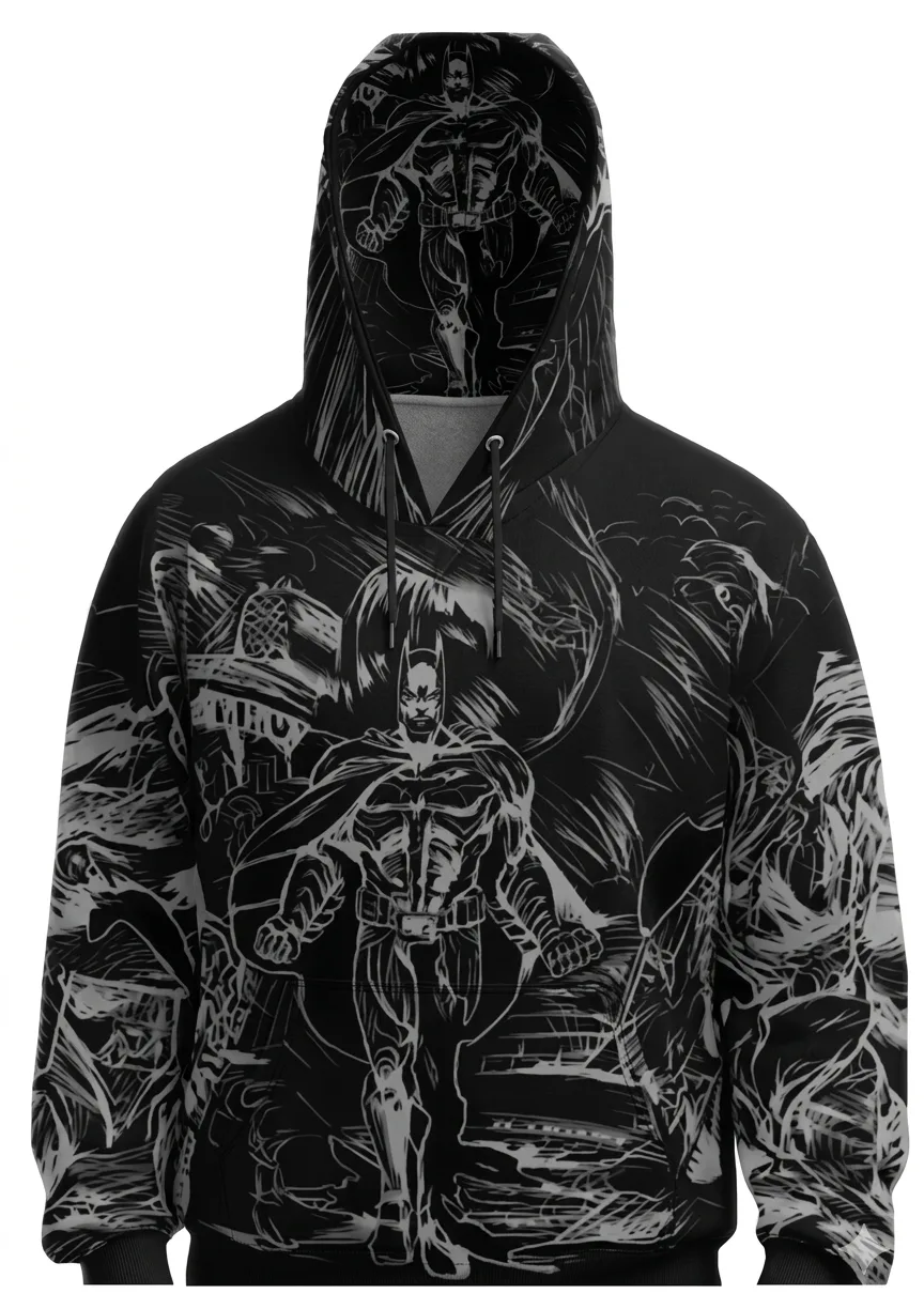 HOODIE NEGRA CON BLANCO BATMAN AURAFIT